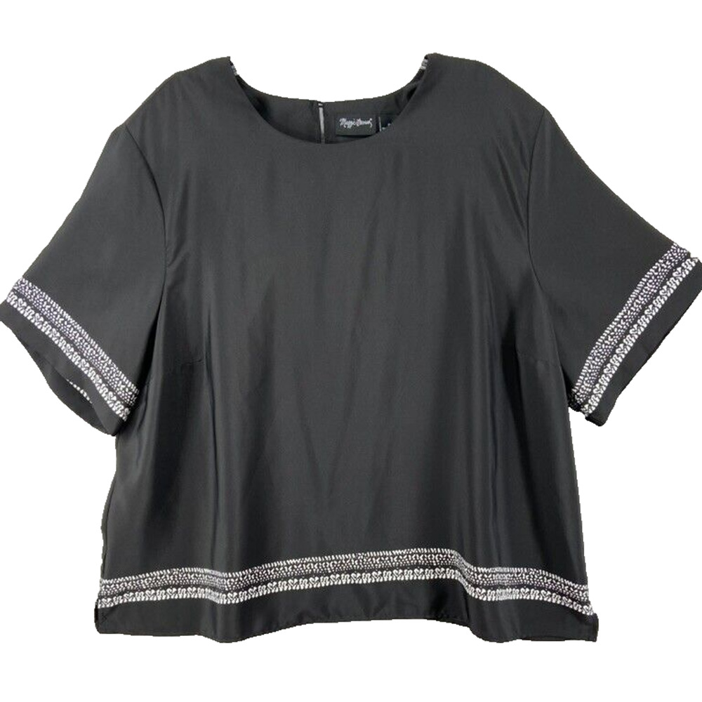 MAGGIE BARNES Shirt Plus Size 4X Black‎ White Trim Short Sleeve Comfort